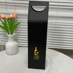 אריזת פרימיום שחורה לבקבוק יין עם ידית | אריזת מתנה ליין